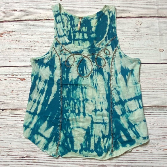 Free People Everything Zen Teal Tie Dye Beaded Tank Top Sz S - Picture 12 of 14